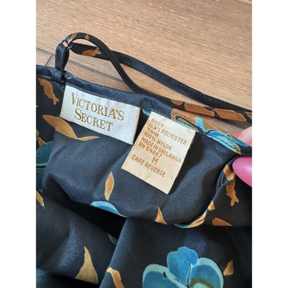 Vintage Victorias Secret Gold Label Slip Mini Dress M Dark Blue Y2K Floral Satin - Picture 10 of 16